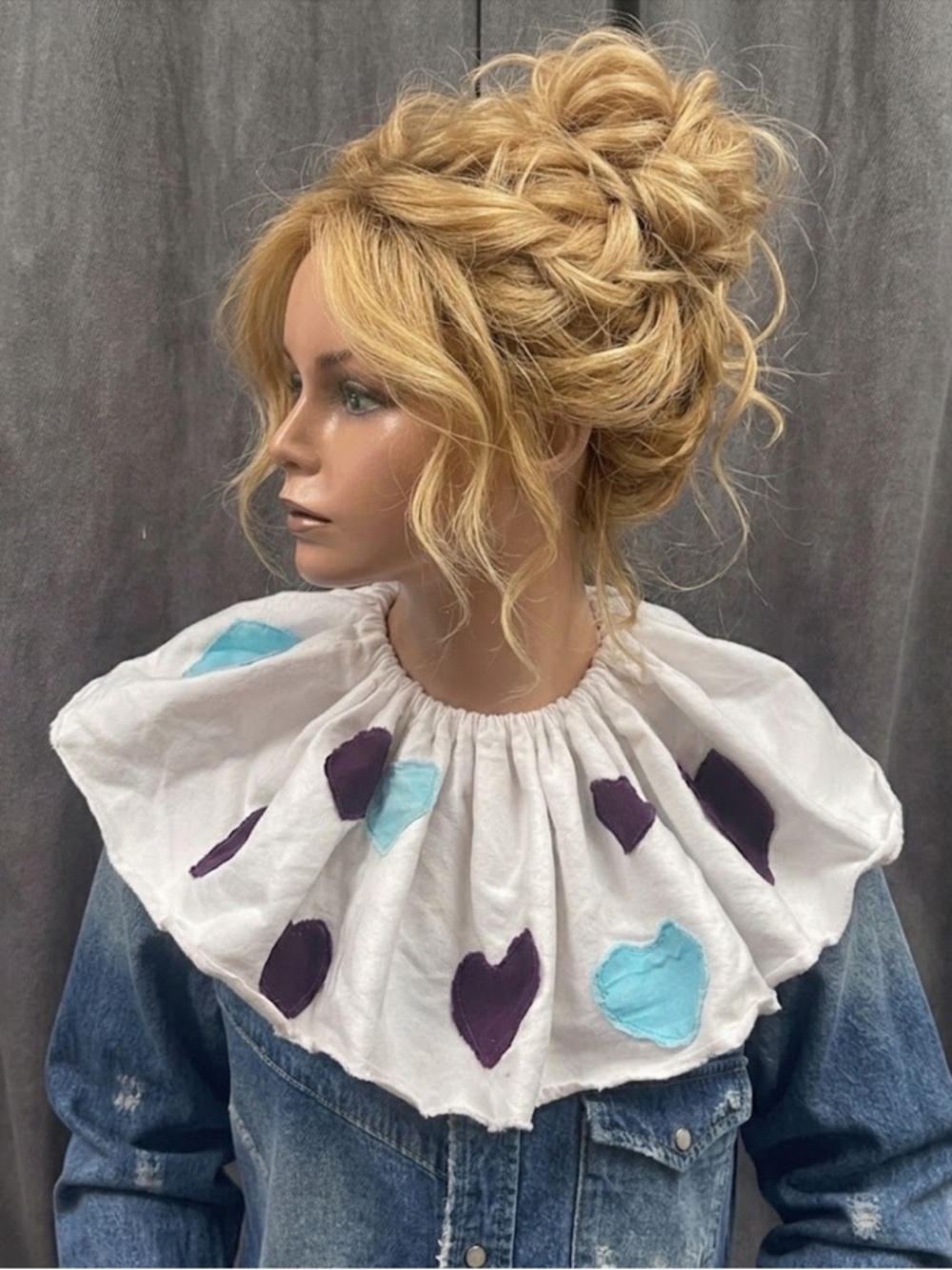 Vintage Heart appliqué clown collar whimsical ruffle